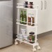 3 Layers Movable Gap Storage Rack Slim Slide Tower Assemble Bathroom Kitchen Shelf with Wheels Space Saving Organizer